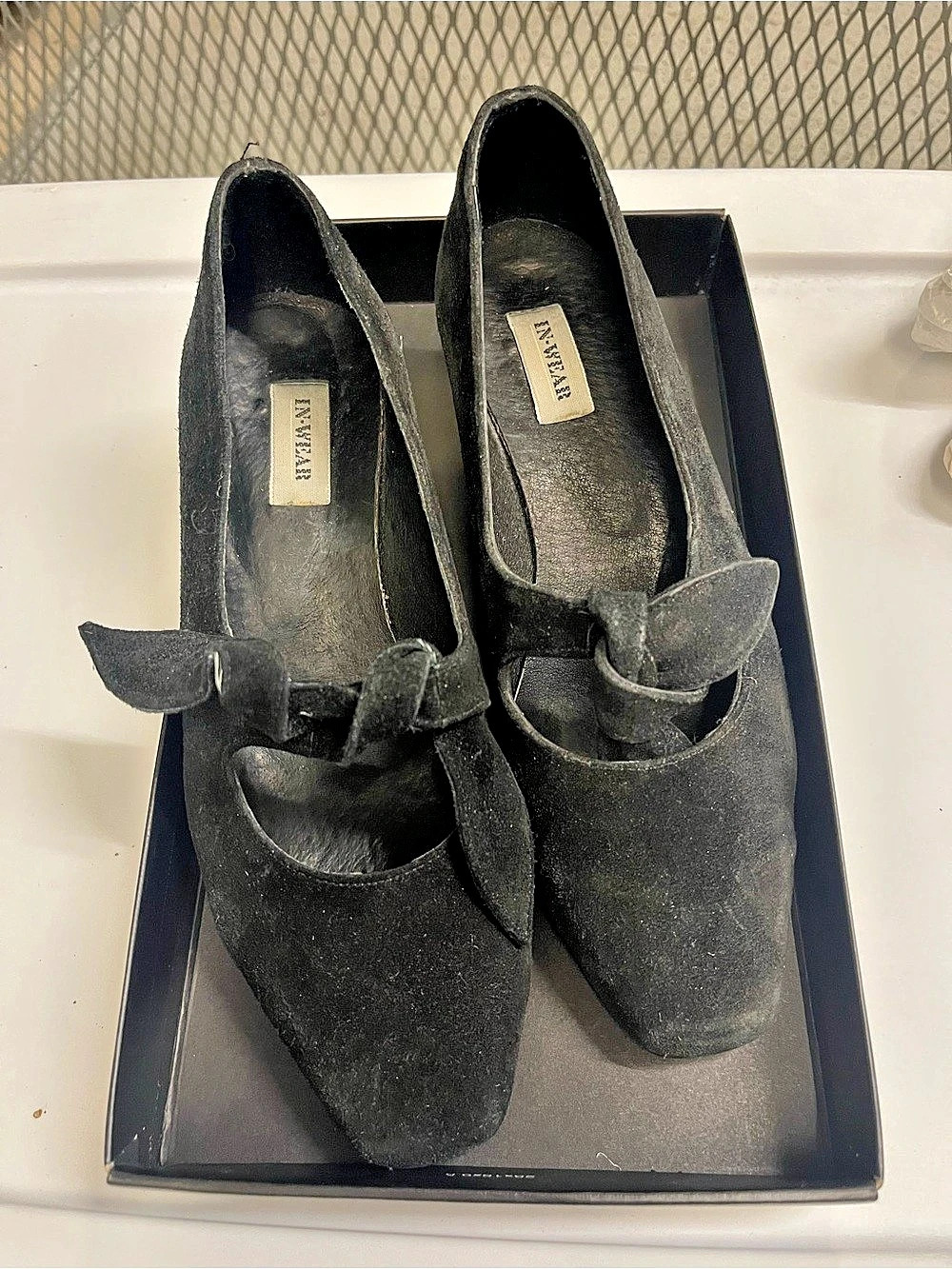 Black Suede Bow Detail Kitten Heels